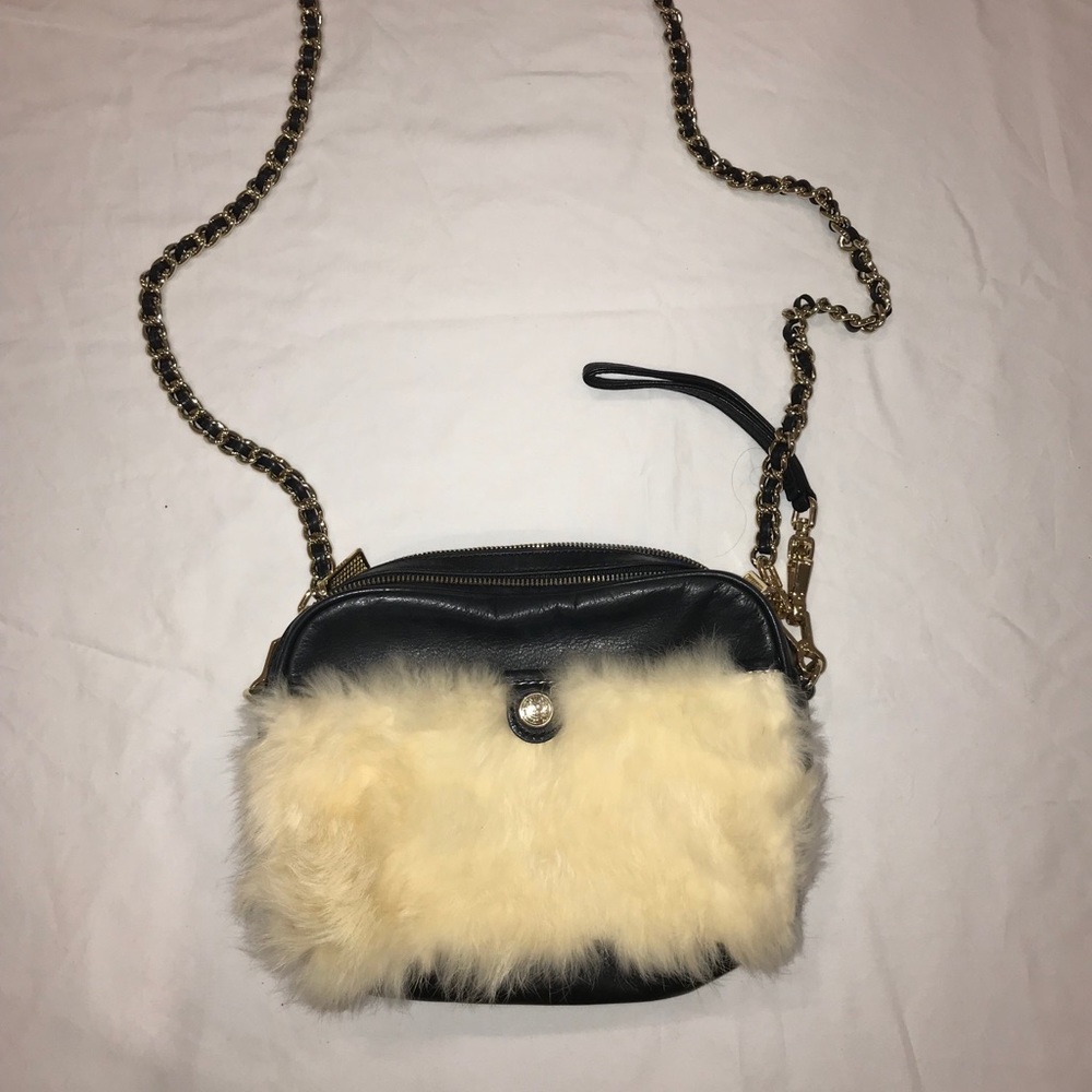 Rebecca Minkoff black with cream fur purse